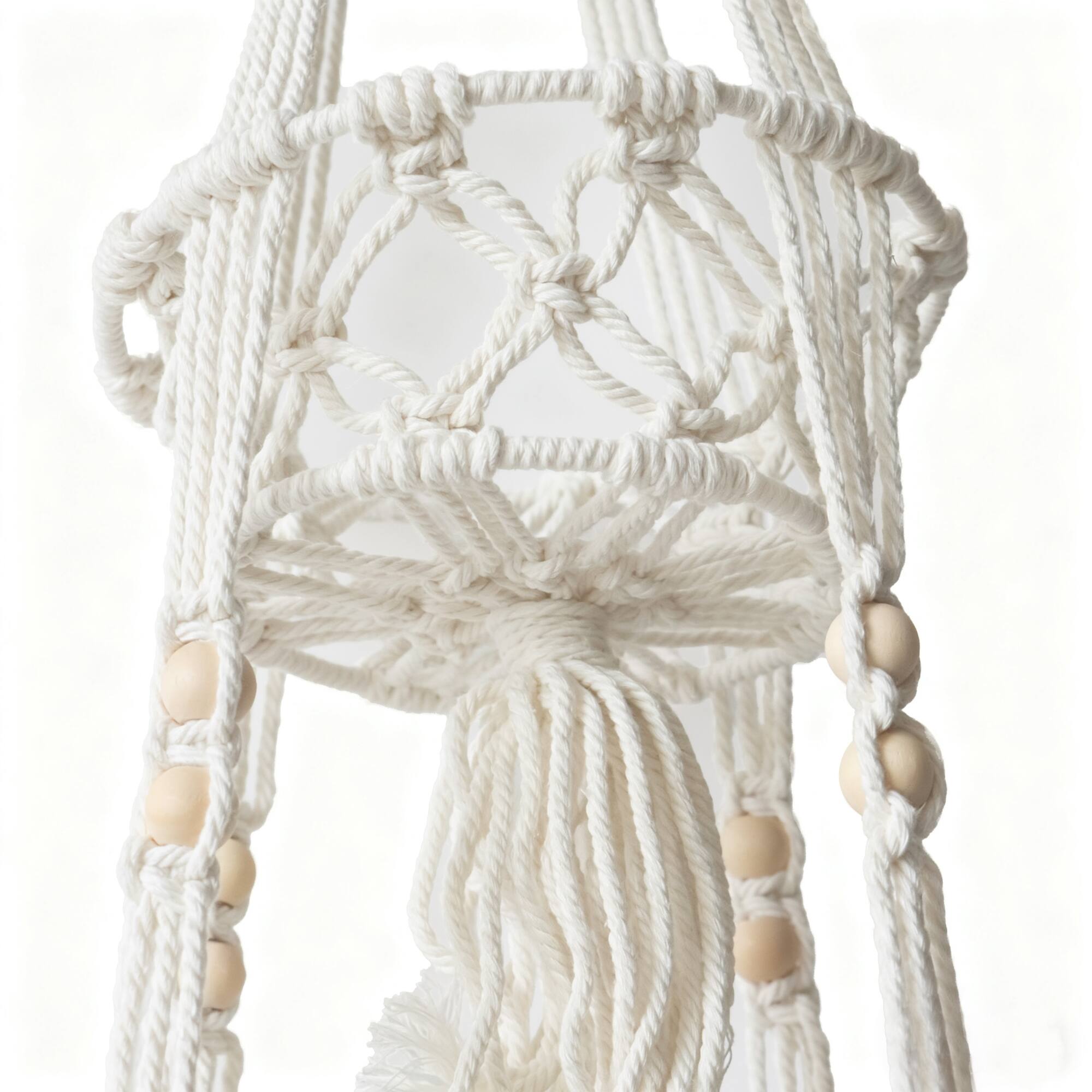 39.5" Natural White 2-Tier Macramé Hanging Basket by Ashland®